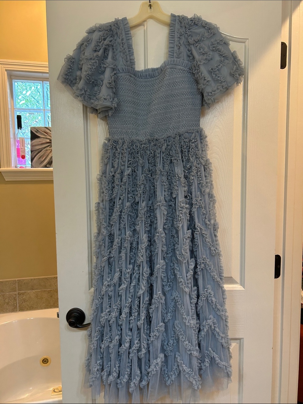 Ivy City Co Light Blue Ruffled Midi Dress